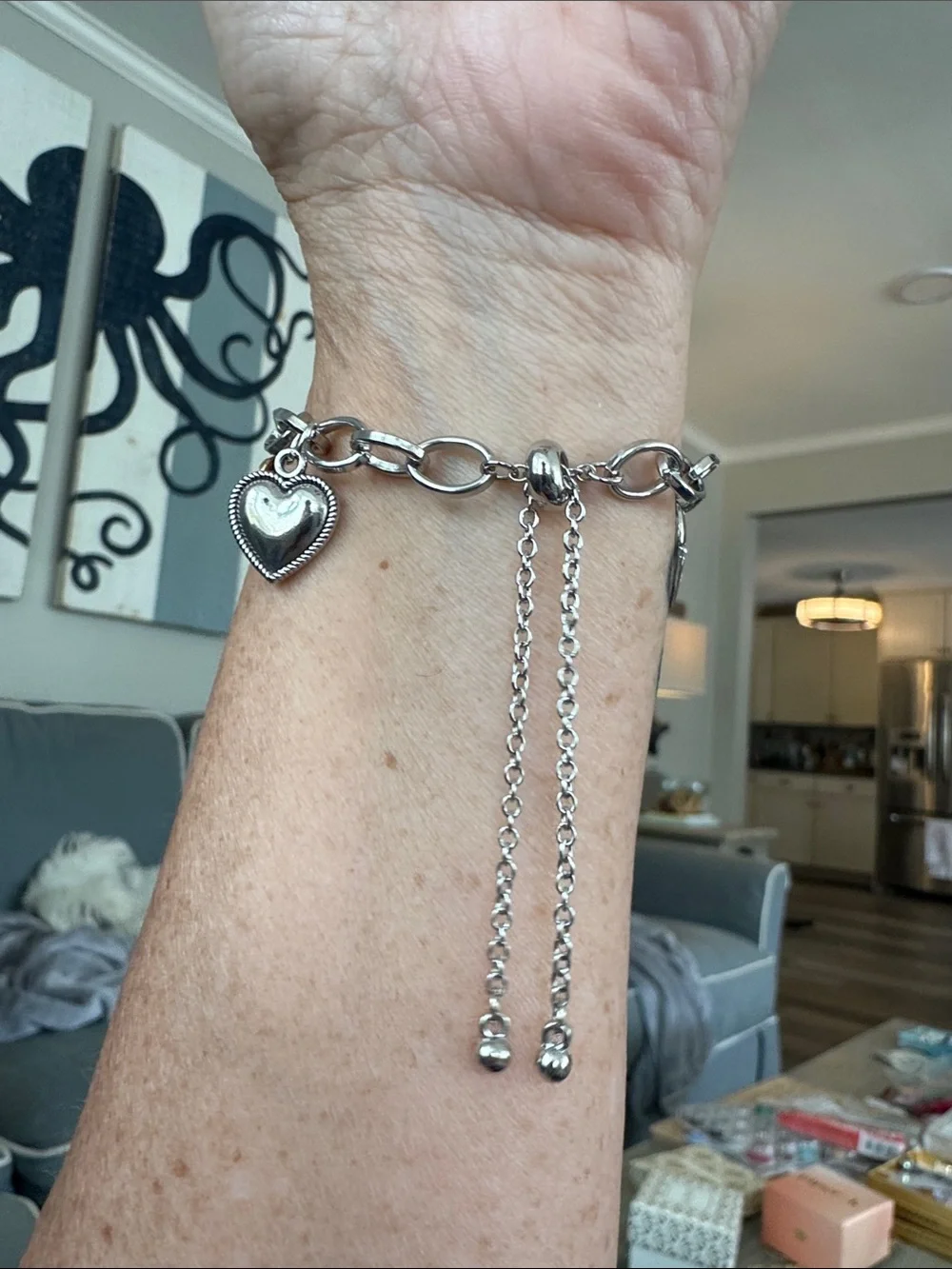 Two-Tone Heart Charm Bracelet - Silver & Gold Accents